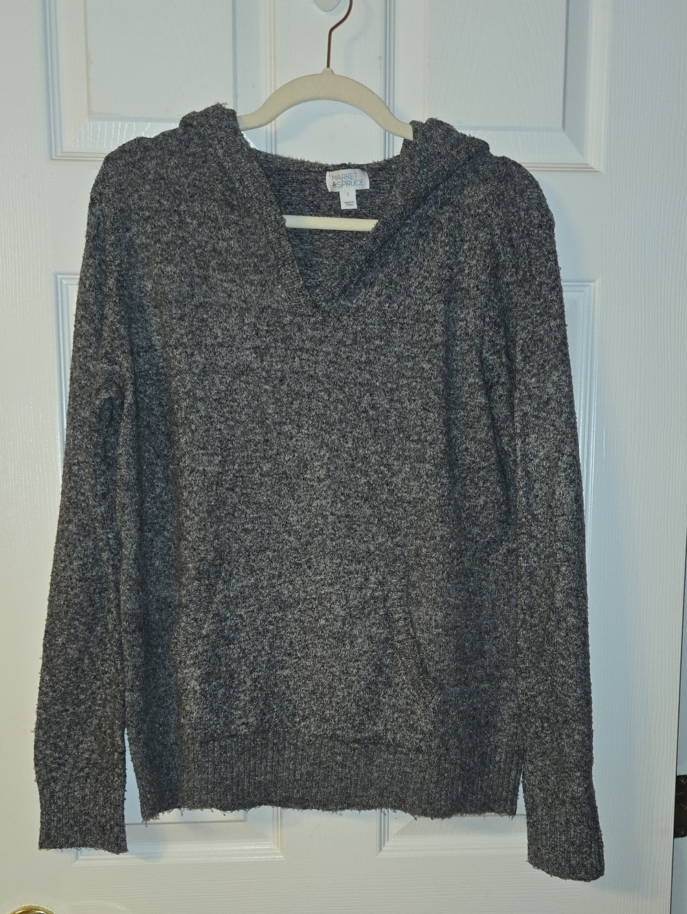 Market & Spruce Charcoal Gray V-Neck Hooded Sweater